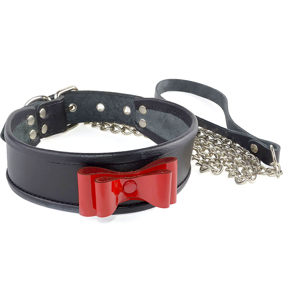 Sitabella ошейник из кожи с красным лаковым бантом 3129-1, Черный
