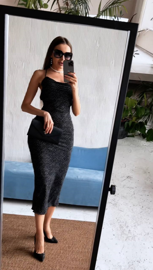 Instinto сорочка миди Olivia stretch, Черный в мелкий горох