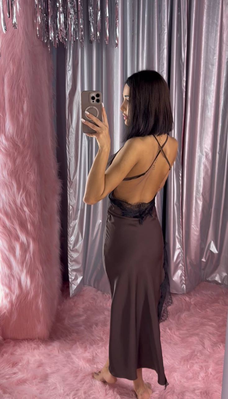 Instinto сорочка миди Izabella, Коричневый с черным кружевом