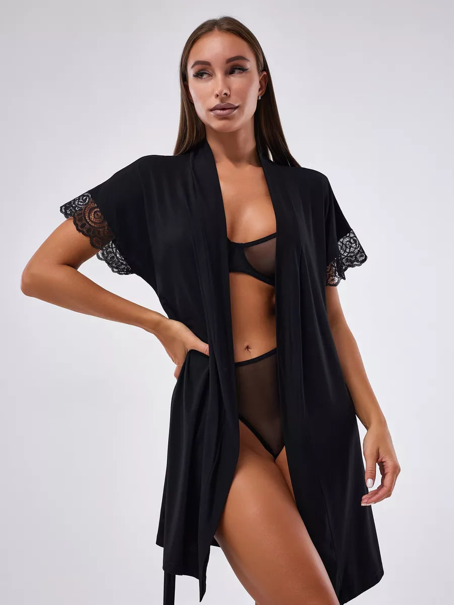Instinto халат мини Joy, Черный