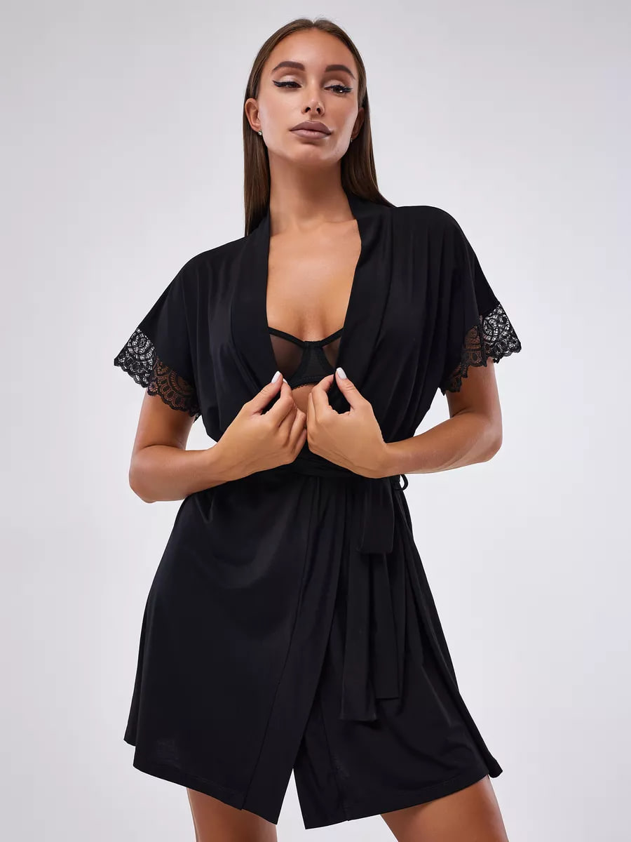 Instinto халат мини Joy, Черный