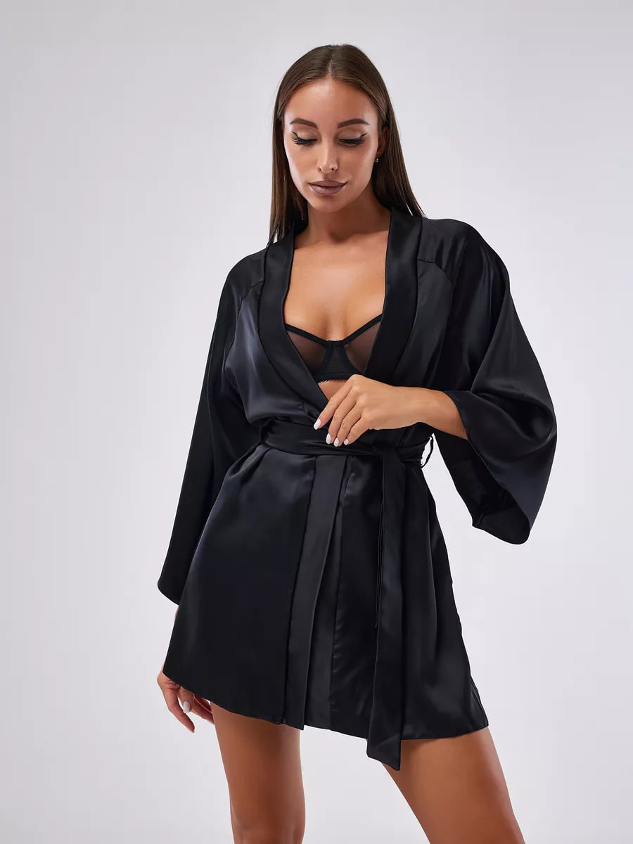 Instinto халат мини Emma, Черный