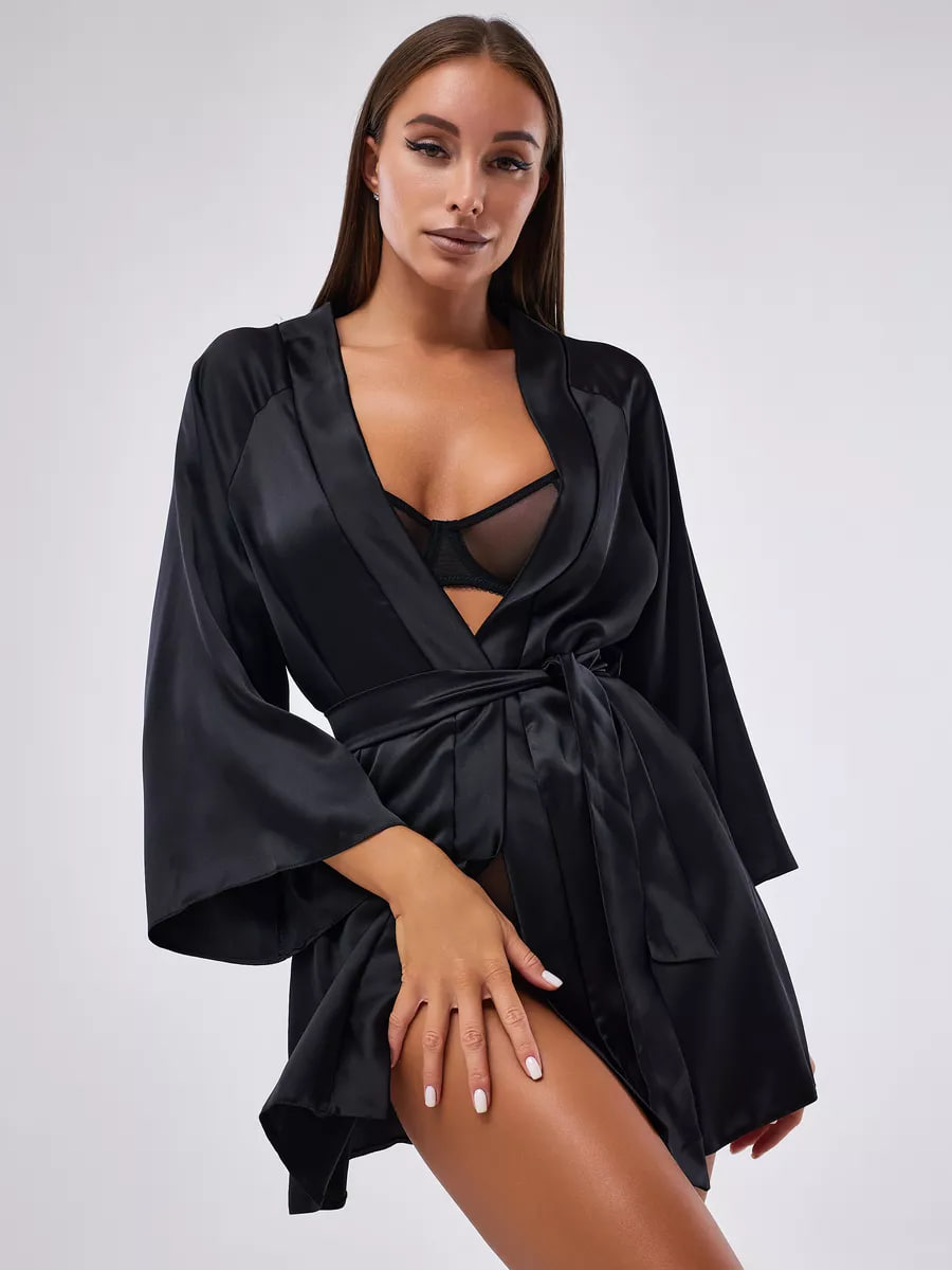 Instinto халат мини Emma, Черный