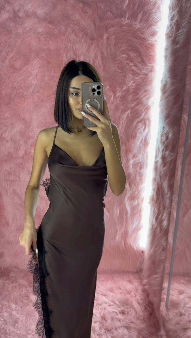 Instinto сорочка миди Izabella, Коричневый с черным кружевом