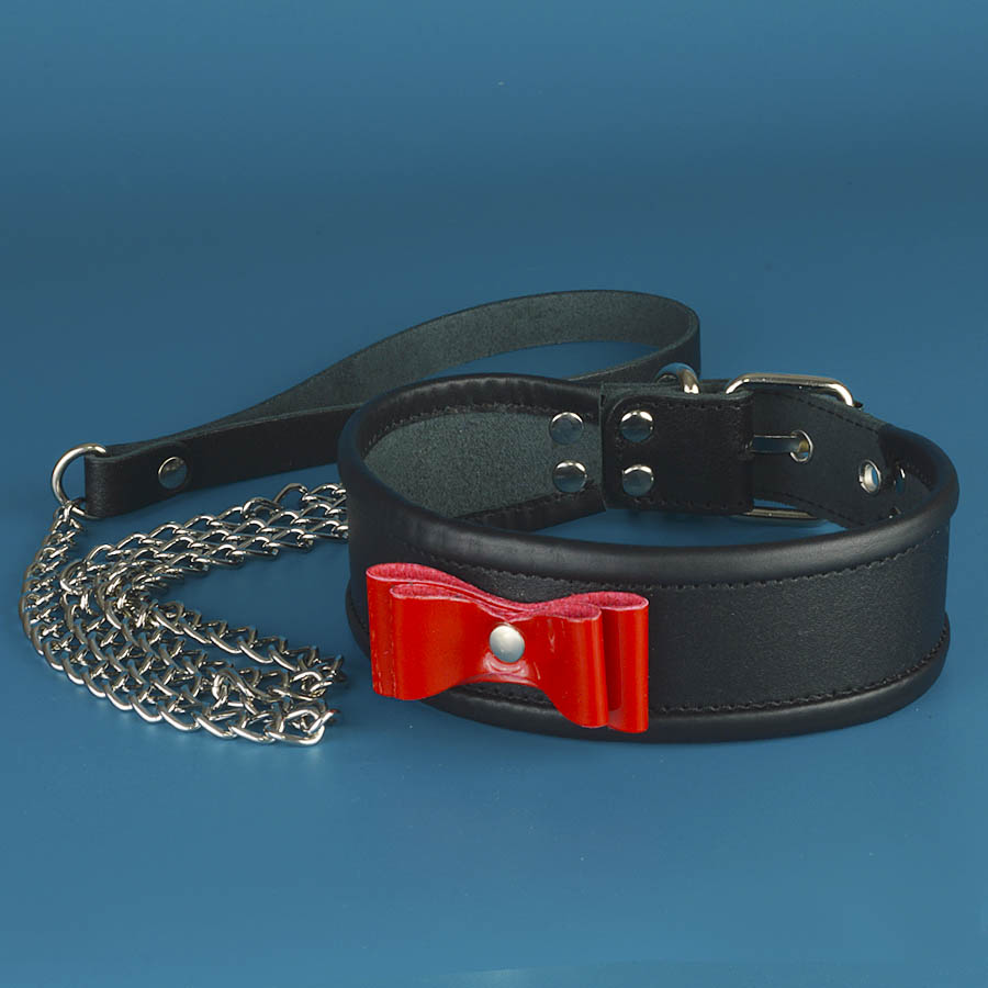 Sitabella ошейник из кожи с красным лаковым бантом 3129-1, Черный