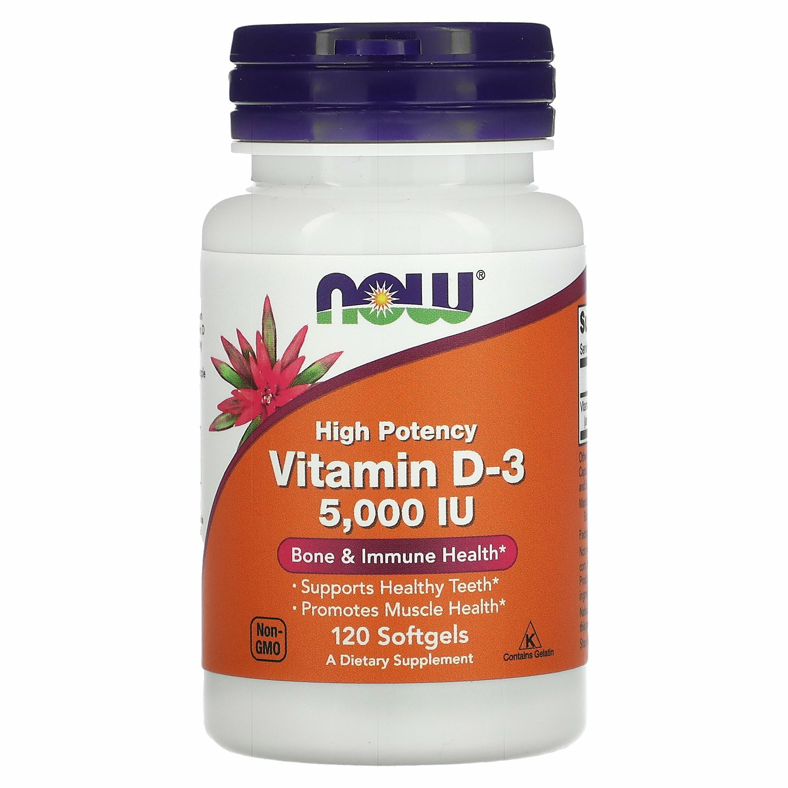 NOW Foods Vitamin D-3 5000 IU Витамин Д-3, 5000 мкг, 120 гелевых капсул