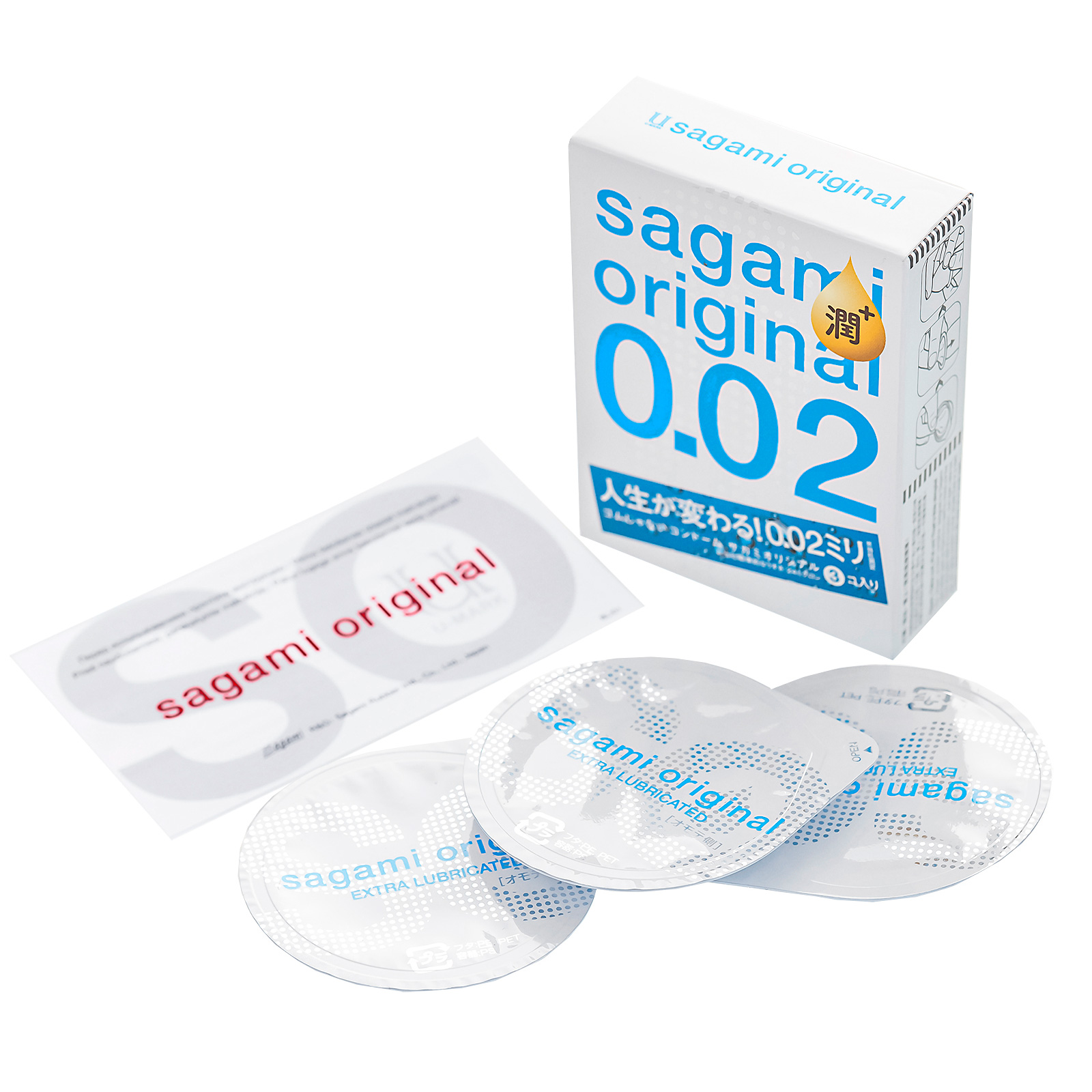 Sagami Original 0.02 Extra Lub с увеличенным количеством смазки - 3 шт.